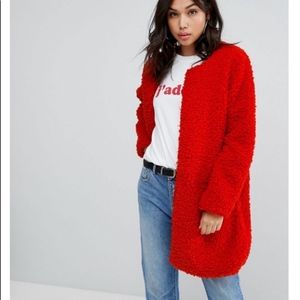 Red Teddy Coat (Boohoo)
